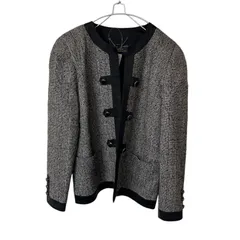 【美品】Leilian レリアン ノーカラーツイードジャケット WURMSER グレー サイズ13+【ZK76】