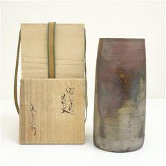 花入 花瓶 備前焼 陶印「力 刀」 / 骨董 古道具 茶道具 木村陶峰