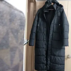 ブラック ロング ダウン フード コート