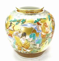 【最高峰】九谷焼 中村錦玉 作 百人一首 飾壺（花瓶）共箱木札付 金彩 毛筆細字 最高峰】九谷焼 中村錦玉 作 百人一首 飾壺（花瓶）共箱木札付 金彩