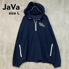美品 JaVa ジャバ 別注 胸元刺繍 配色 ハーフジップ アノラック パーカー プルオーバー 長袖 オーバーサイズ ゆったり ナイロンジャケット風 古着女子 Lサイズ 紺 ネイビー クラシカルエルフ JV1070118 ★ ◆■