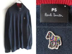 PS Paul Smith ポールスミス 2021AW SPORTS STRIPE ZEBRA ゼブラロゴワッペン ハイネック ジップアップニット ジャケット M ネイビー 紺