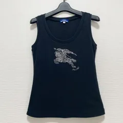 BURBERRY BLUE LABEL バーバリーブルーレーベル タンクトップ ノースリーブ トップス ロゴ ビジュー レディース 38 M相当 黒 コットン混 日本製 Y2K 平成ギャル 00s