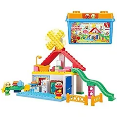 【中古-非常に良い】BlockLabo ブロックラボ アンパンマン パン工場とすべり台のおうちブロックバケツ