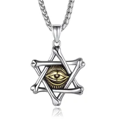 [ChainsPro] 六芒星 ネックレス メンズ ステンレス 金アレ対応 防水 ダビデの星 お守り ペンダント 邪視 ナザールボンジュ シルバー アクセサリー 1