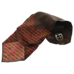 GUCCI (グッチ) インターロッキングGG 変形ドット柄 シルク ツイリー スカーフ ブラウン シルバー金具 レディース 183008 3G001