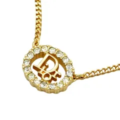 【6jab0529-k】クリスチャンディオール ネックレス ディオールロゴ オーバル GPメッキ ラインストーン ゴールド【中古】レディース