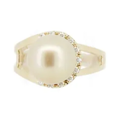 タサキ ゴールデンパール ダイヤモンド リング 指輪 10.7ミリ 0.09ct 13.5号 K18YG(18金 イエローゴールド) 質屋出品