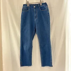 美品 CIAOPANIC TYPY チャオパニックティピー レディース パンツ デニム ジーンズ XL インディゴ ブルー ウエストゴム 切りっぱなし スリット フリンジ  ストレッチ 細見え おしゃれ カジュアル
