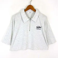 イング INGNI 23SS トップス ハーフジップ ロゴ ミニ スウェット ショート丈 プルオーバー ドロップショルダー 5分袖 半袖 M 杢ライトグレー