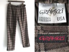 GRAMICCI グラミチ WOOL BLEND ST-PANTS ロゴワッペン ウールブレンド チェック ストレートパンツ M ブラウン ベージュ ブラック インス 正規品