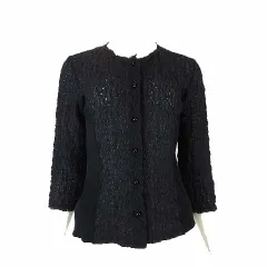 レコパン LES COPAINS TRENO カーディガン ストレッチ ニット ドッキング 7分袖 M 44 黒 ブラック