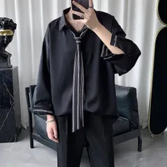 【000760XL】ストライプ ネクタイ シャツ トップス メンズ モード 韓国 秋服