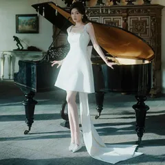 2026年冬新作フレンチウェディングドレス、セクシーなオフショルダートレーンが特徴のブライダルドレス