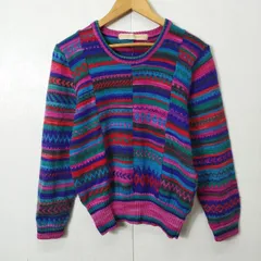 MORIOKA SACHIKO 森岡幸子 モリオカ サチコ セーター クルーネック ウール 古着 女子 ヴィンテージ ニット 総柄 カラフル レディース パープル系 マルチカラー B79