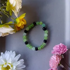 ハンドメイドビーズブレスレット／グリーン×ブラック／16cm／ユニセックス