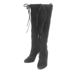 ダイアナ DIANA ニーハイブーツ ハイヒール アーモンドトゥ スエード リボン 23cm 黒 ブラック /MN3 ■GY18