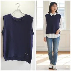 美品✨ エメフィール aimerfeel ニット ベスト カットソー タオル生地 パイル地 ノースリーブ クルーネック ネイビー 紺 ベーシック きれいめ 大人 カジュアル オフィス カジュアル 重ね着 レイヤード 伸縮性 ストレッチ