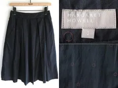 状態良好 MARGARET HOWELL マーガレットハウエル 前タック/後ギャザー サークルドット コットンシルクスカート 1 ネイビー 日本製 MHL.