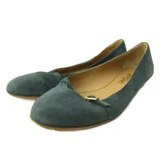 サルヴァトーレフェラガモ Salvatore Ferragamo パンプス フラットシューズ ラウンドトゥ スエード 7.5 24.5cm 緑 グリーン 0124 IBO87