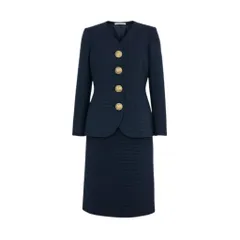 4b4 Vintage Yves Saint Laurent ヴィンテージ イブサンローラン YSL 金ボタン ノーカラー ジャケット 34 ネイビー o07t