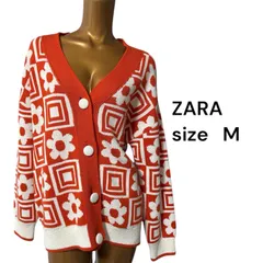 No.132 (♡)ZARA  フラワー オレンジ レトロ カーディガンy2k