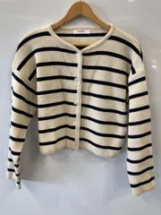 ピB238⚫︎ISOOK⚫︎アイスー⚫︎ニット⚫︎カーディガン⚫︎ショート丈⚫︎ボーダー⚫︎size F⚫︎白×黒