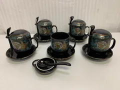 九谷焼 瑞兆 九谷五彩 カップ 蓋 ソーサー スプーン 5客セット 未使用品