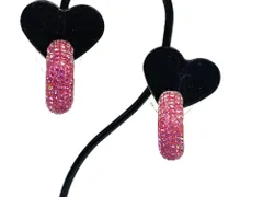 スワロフスキー　SWAROVSKI　クリスタル　ハーフフープ　パヴェ　ピアス　スタッドピアス　ピンク系×シルバーカラー　送料無料