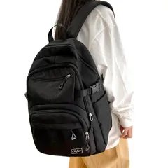 [HeiDiga] リュック レディース 大容量 韓国 人気 高校生 女子 リュックサック 通学 防水 軽量 おしゃれ 大人 バックパック 15.6 インチ PC 収納 可愛い シンプル アウトドア スクール 男女兼用 通勤 旅行 黑 ナイロン