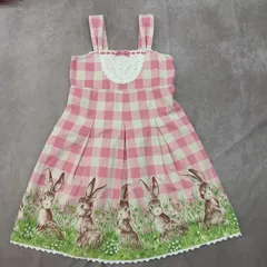 Shirley Temple　シャーリーテンプル ワンピース ノースリーブ うさぎ リボン ブロックチェック柄 日本製　【0042】