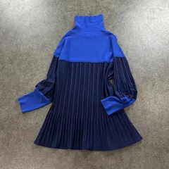 koibito misaki コイビトミサキ 長袖 ニット プリーツ 切替 異素材 チュニック  バイカラー ブルー×ネイビー