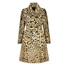 b4【美品】GUCCI グッチ レザー ハラコ チェスターコート レオパード 裏地ラムレザー 363074 XG079 38サイズ ベージュ ブラウン 牛革 羊革 レディースk02i