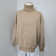 ベージュ タートルネック スウェット Tシャツ