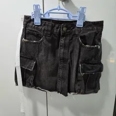 ブラック デニム カーゴ ミニ スカート