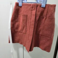 ブラウン ウール ミニスカート ポケット デザイン
