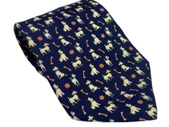 サルヴァトーレ・フェラガモ　Salvatore　Ferragamo　シルクネクタイ　プードル／シュナウザー／犬　パターン総柄　ネイビー系　匿名配送　送料無料