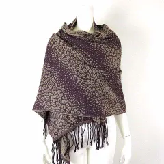 bonne volonti ストール マフラー 大判 ウール 総柄 ベージュ 赤紫色