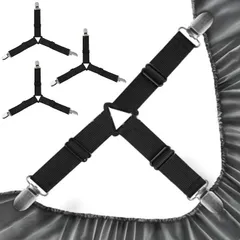 fogman 布団 シーツ ズレ防止 3点固定 クリップ ゴム バンド 三角形 コーナー 4本セット (ブラック)