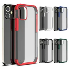 iPhone 12ProMax ケース カバー 背面タイプ ハーフクリア 半透明 衝撃吸収 耐衝撃 ショックプルーフ 傷防止 バンパー フチ フレームカラー シンプル おしゃれ