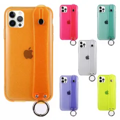 iPhone 13Pro ケース カバー 背面タイプ クリア 透明 ラメ シャイニー キラキラ スマホベルト スマホバンド 落下防止 カラビナ付き カラフル ビタミンカラー シンプル