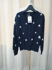 日本製造 レディース アダム エ ロペ ネイビー スター カーディガン 38
