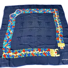 【鑑定済み】正規品 カルティエ Cartier スカーフ 大判 宝石 ジュエリー柄 ネイビー シルク100％