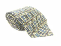 クリスチャン・ディオール　Christian Dior　シルクネクタイ　パターン総柄　ブルー×ネイビー×ゴールド系　送料無料