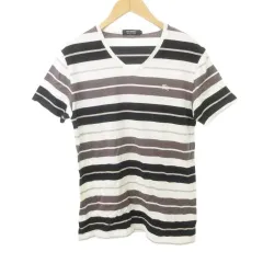バーバリー BURBERRY ボーダー Tシャツ 半袖 Vネック 薄手 2 Mサイズ 白 ホワイト