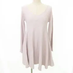 スナイデル SNIDEL ワンピース ひざ丈 フレア 長袖 無地 Vネック 薄手 フリーサイズ ピンク ■TC