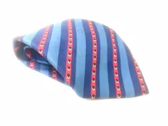 エルメス　HERMES　シルクネクタイ　パターン総柄　ストライプ　ブルー×ネイビー×レッド系　送料無料
