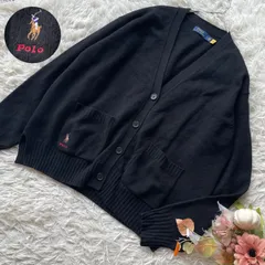 POLO RALPH LAUREN　ポロラルフローレン　ウールカシミヤニットカーディガン　Vネック　カラーポニー　マルチポニー　ロゴ刺繍　現行タグ　QRタグ　近年モデル　黒　ブラック　M