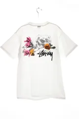 ステューシー STUSSY 80s - 90s OLD USA製 SKULL FLOWER TEE L BEAUTY AND THE BEAST 黒タグ スカルフラワー Tシャツ 稀少 ヴィンテージ  1980年代後期 黒タグ後期 【中古】250512