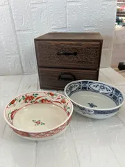 木製小物入れ付　器　和皿　2枚セット　金彩　花柄